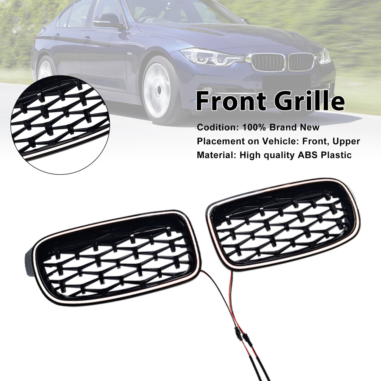 2012-2019 BMW 3-Series F30 F31 F35 Diamond Front Kidney Grille Generic