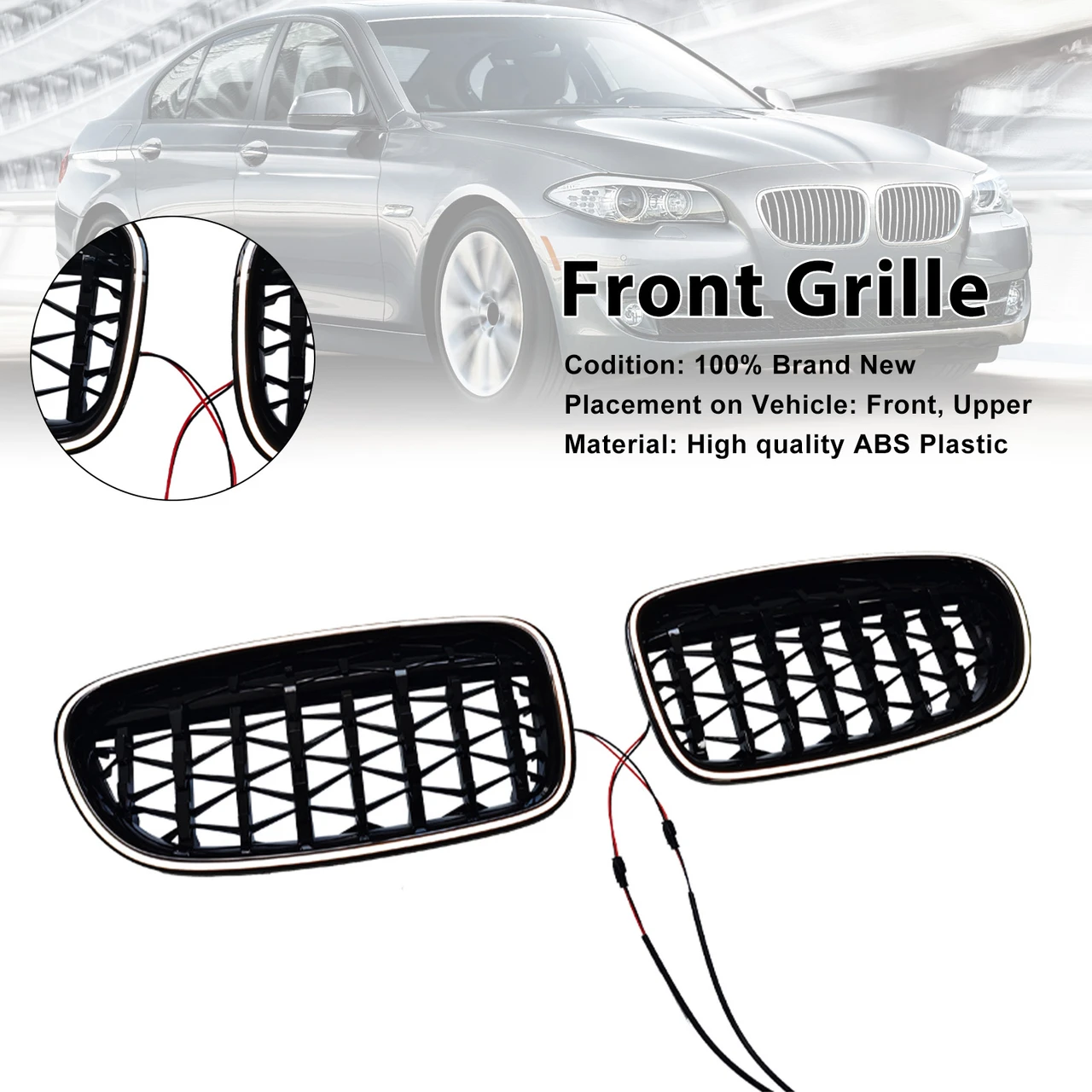 2009-2017 BMW 5-Series F10 F11 Kidney Bumper Grille Gloss Black Generic