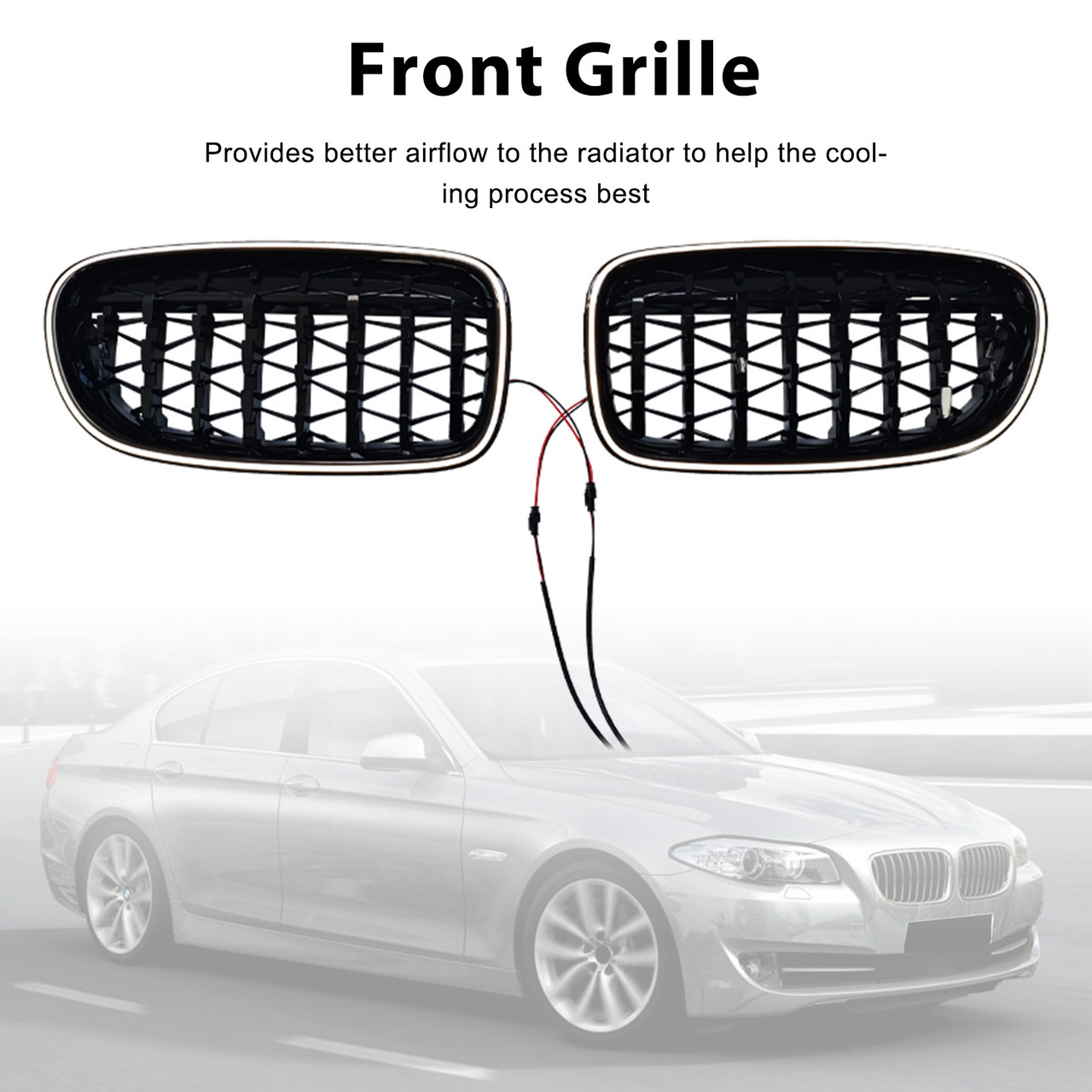 2009-2017 BMW 5-Series F10 F11 Kidney Bumper Grille Gloss Black Generic