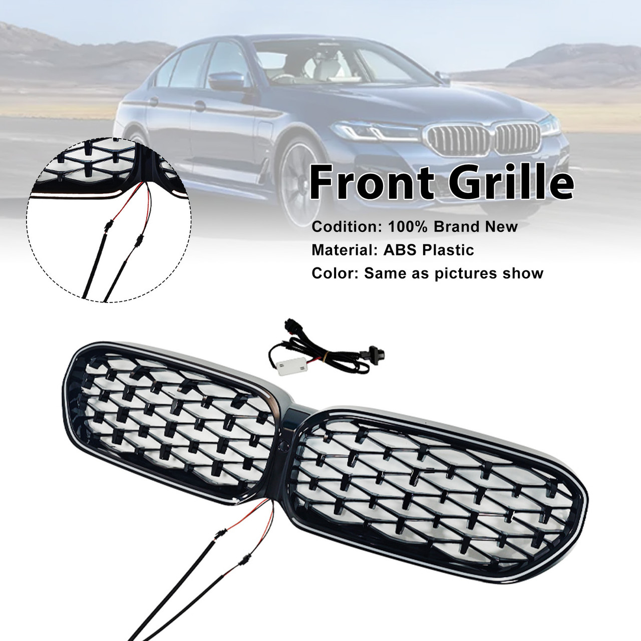 2021-2024 BMW 5 Series G30 G31 G38 Diamond Front Kidney Grille With Camera Hole Generic
