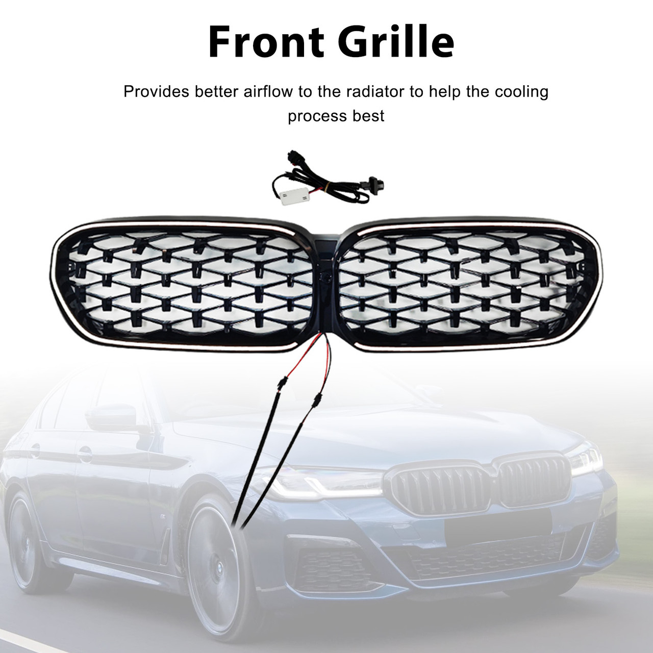 2021-2024 BMW 5 Series G30 G31 G38 Diamond Front Kidney Grille With Camera Hole Generic