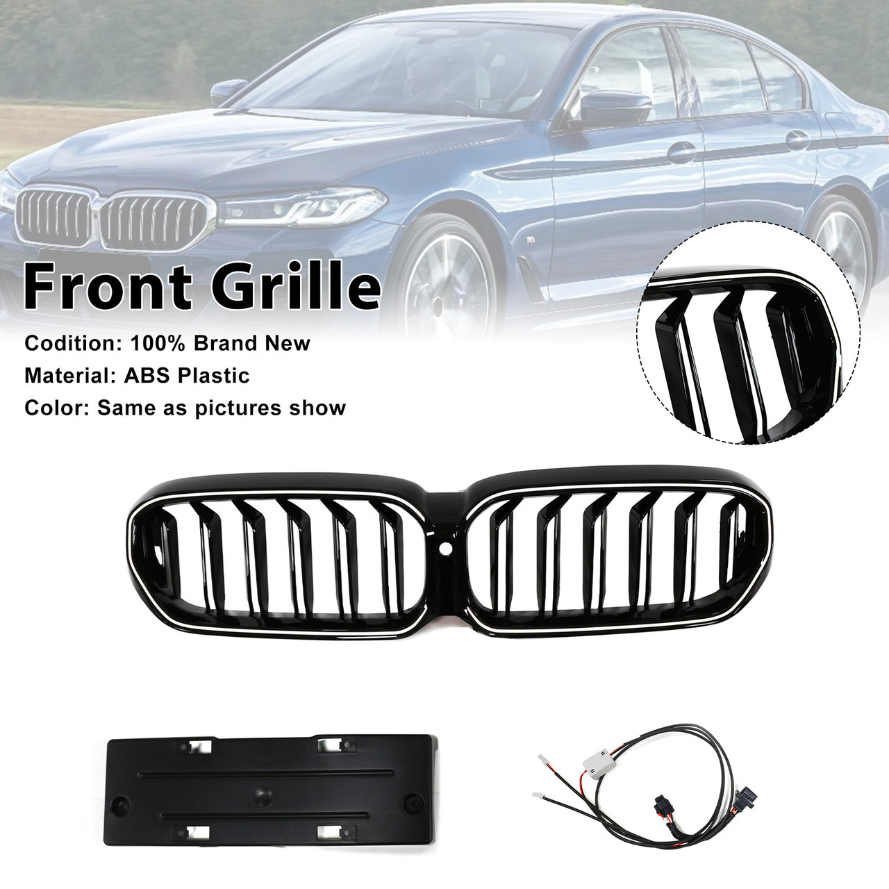 2021-2024 BMW 5 Series G30 G31 G38 Gloss Black Front Kidney Grille Generic