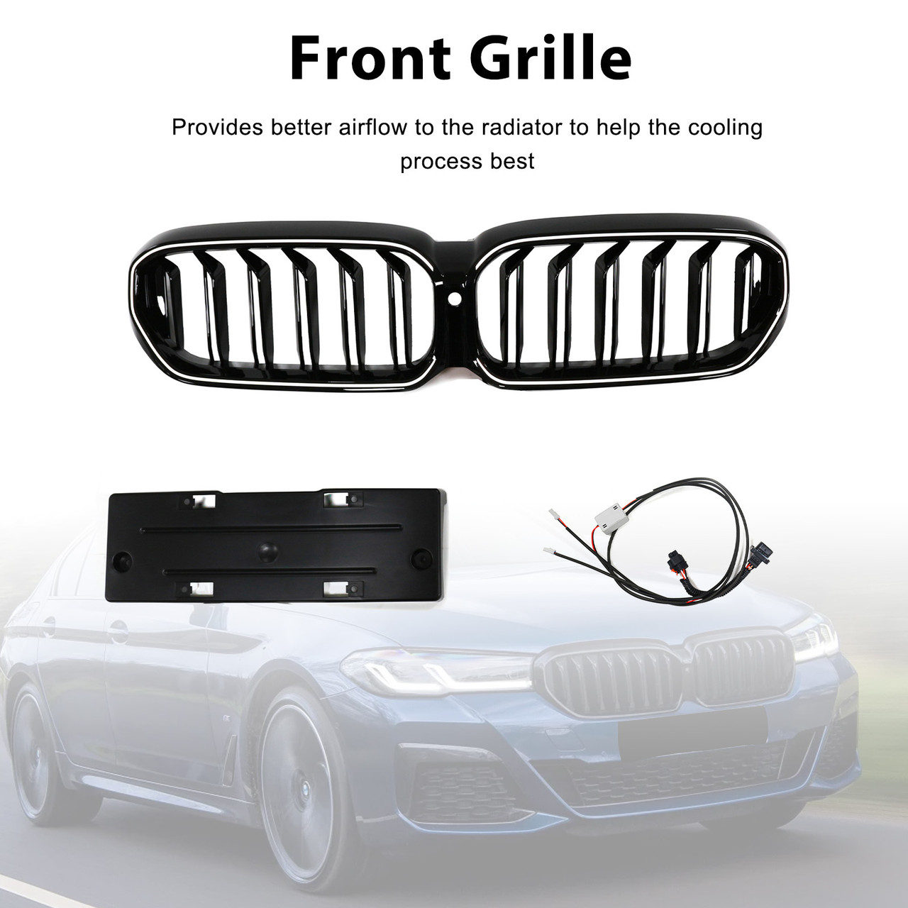 2021-2024 BMW 5 Series G30 G31 G38 Gloss Black Front Kidney Grille Generic