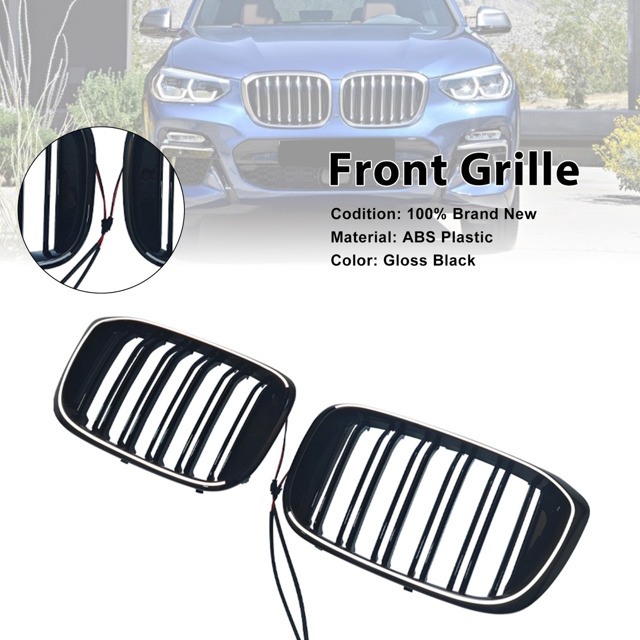 2018-2021 BMW X3 X4 Front Kidney Mesh Grille Gloss Black Generic