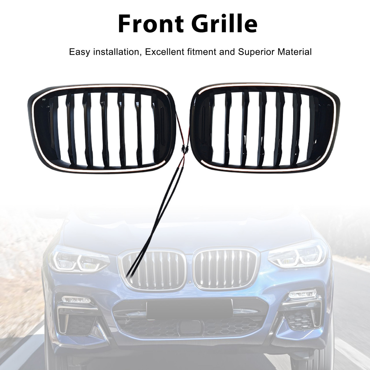 2018-2021 BMW X3 X4 Front Kidney Grille Gloss Black Generic