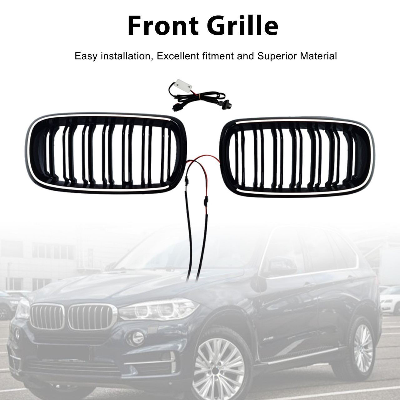 2013-2018 BMW X5/X6 F15/F16 Double Slat Front Bumper Kidney Grille Gloss Black Generic