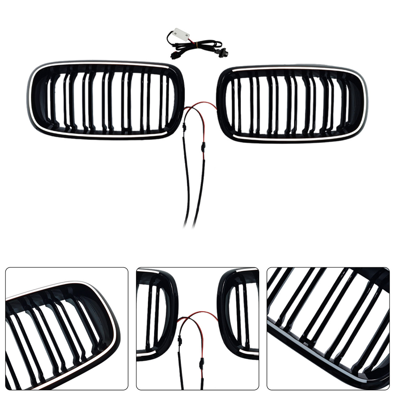 2013-2018 BMW X5/X6 F15/F16 Double Slat Front Bumper Kidney Grille Gloss Black Generic