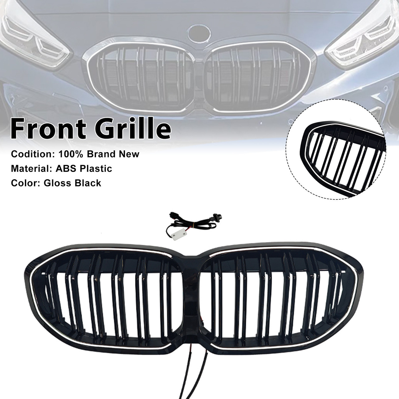 2019-2024 BMW 1 Series F40 Double Slat Kidney Grille Gloss Black Generic