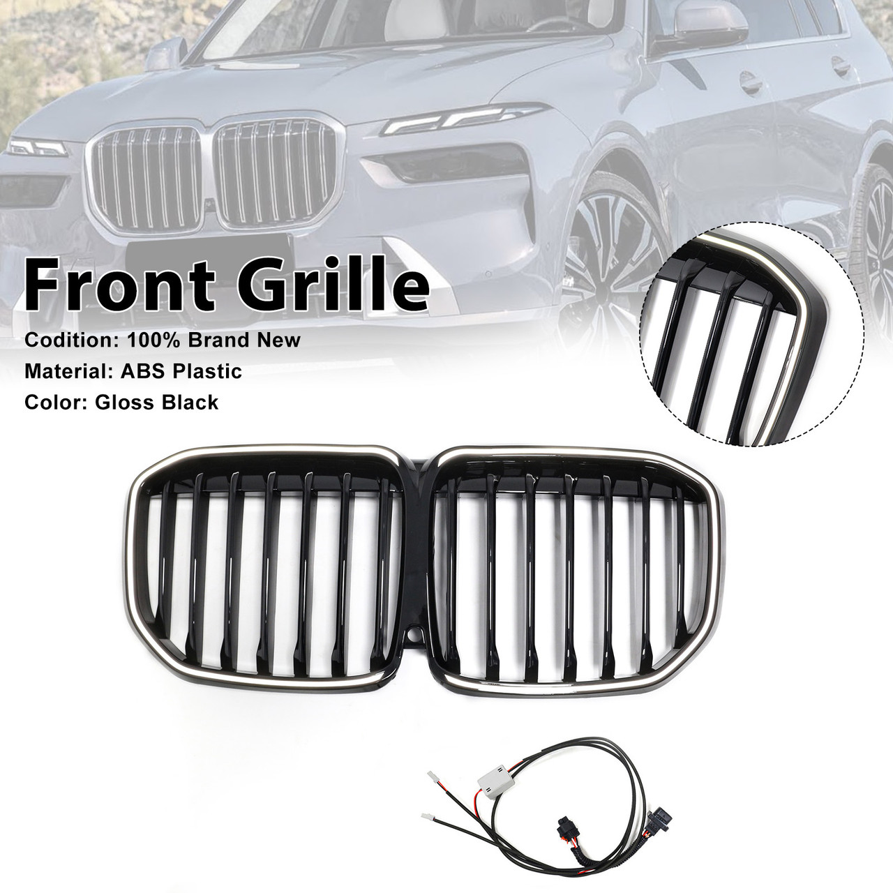 2019-2022 BMW X7 G07 Single Slat Gloss Black Front Kidney Grille Generic