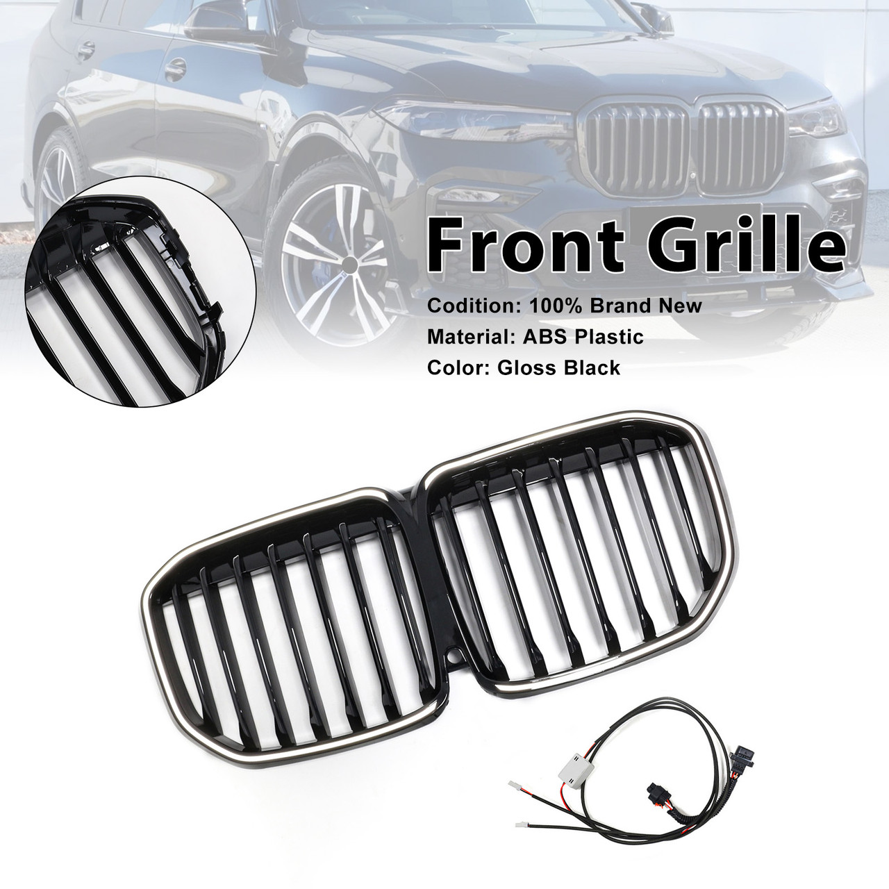 2019-2022 BMW X7 G07 Single Slat Gloss Black Front Kidney Grille Generic