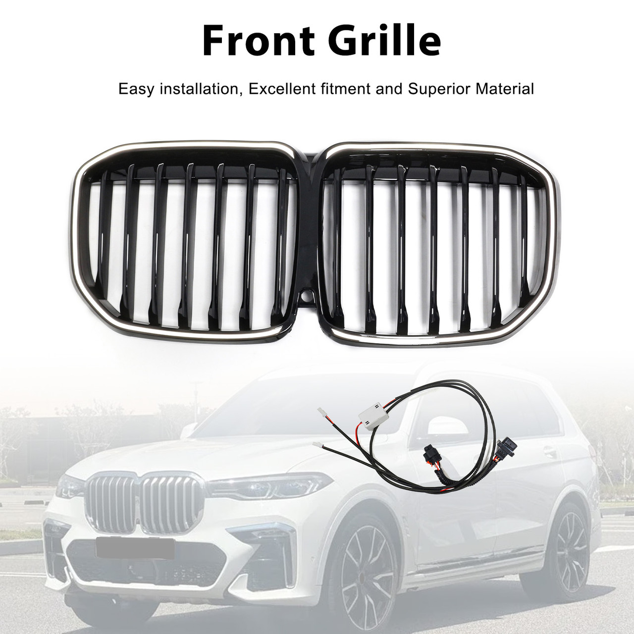 2019-2022 BMW X7 G07 Single Slat Gloss Black Front Kidney Grille Generic