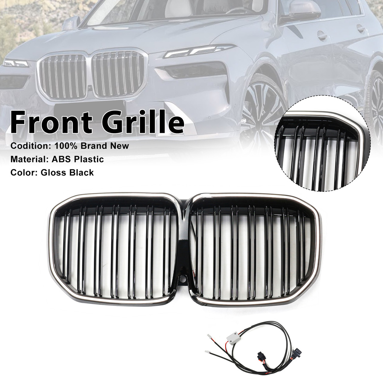 2019-2022 BMW X7 G07 Double Slat Gloss Black Front Kidney Grille Generic