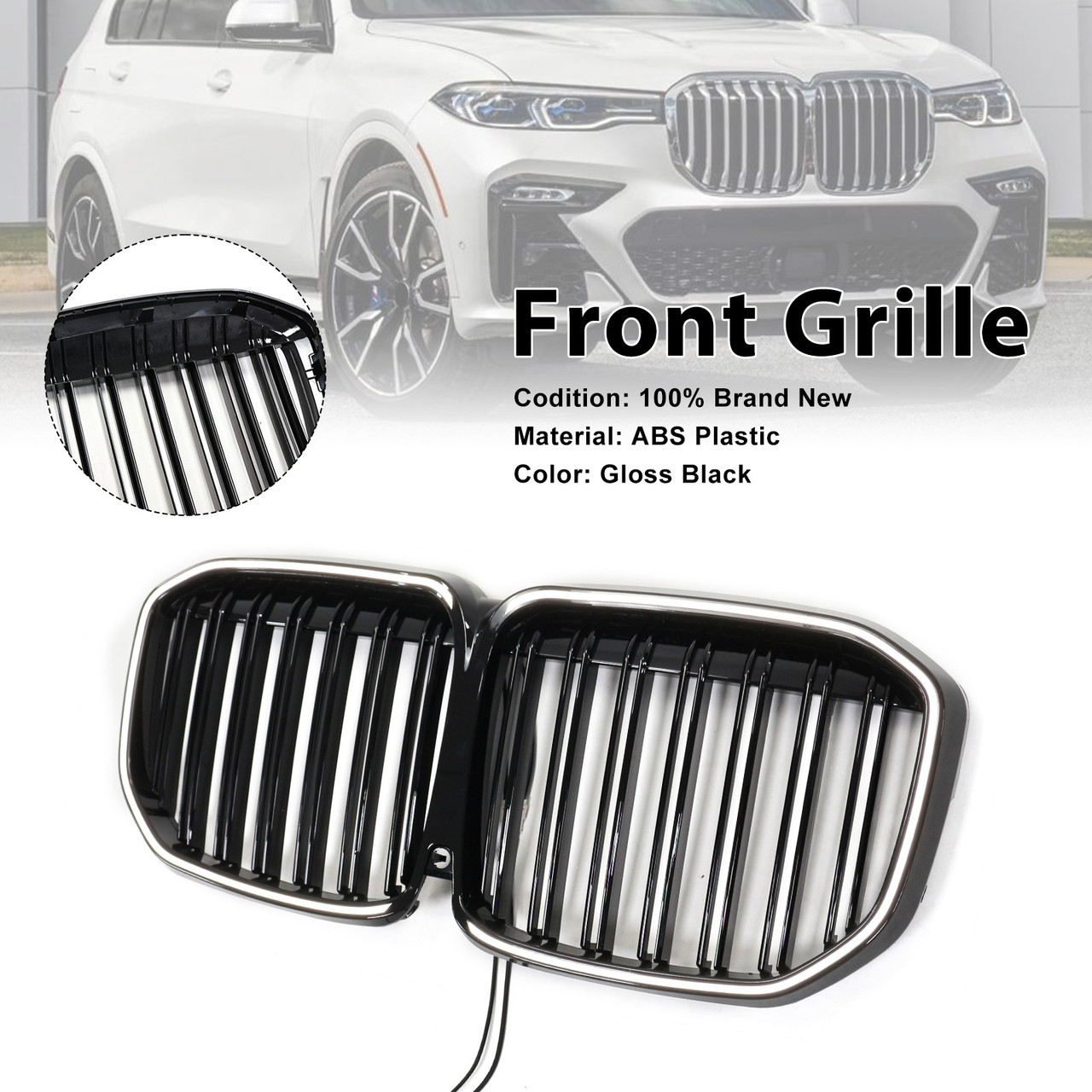 2019-2022 BMW X7 G07 Double Slat Gloss Black Front Kidney Grille Generic