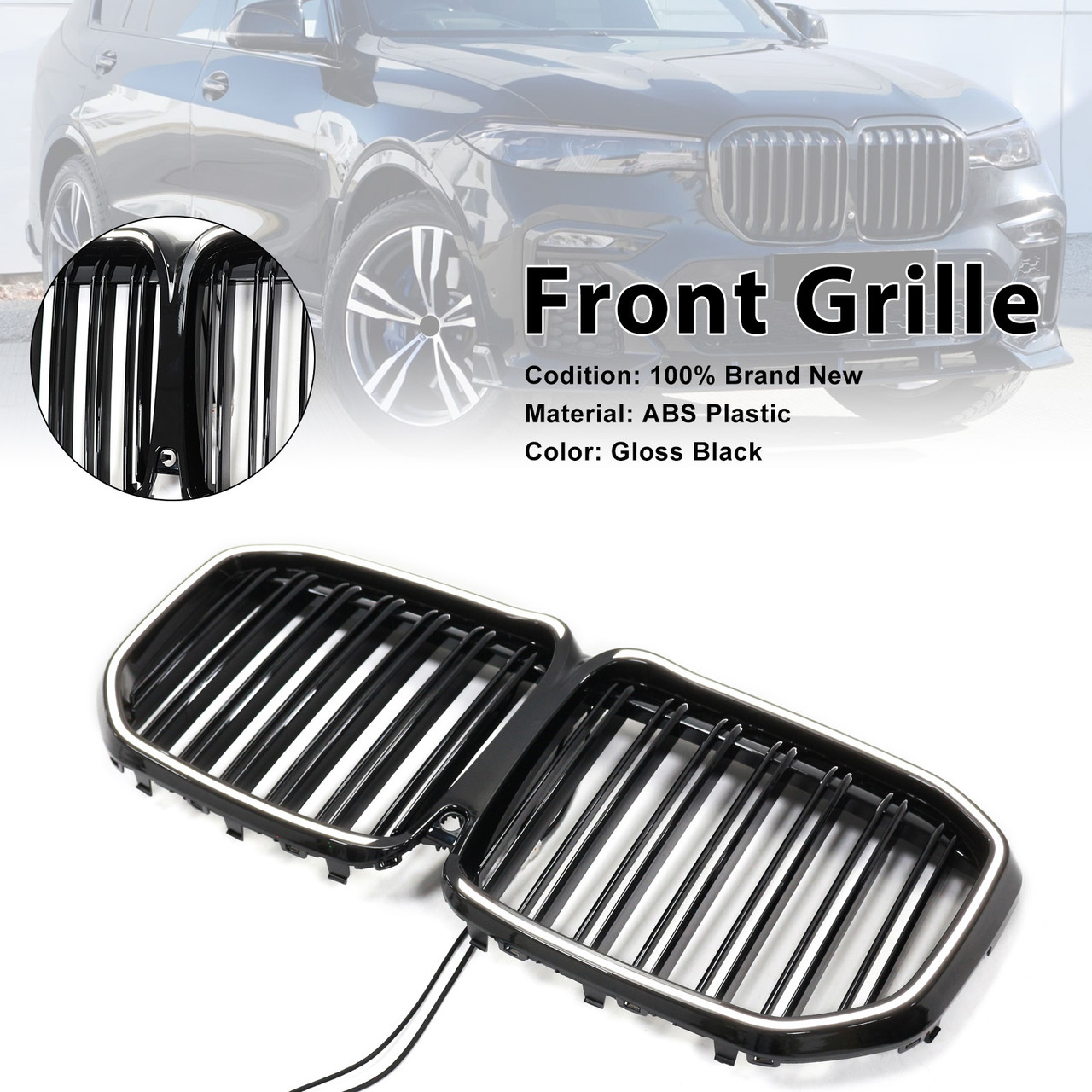 2019-2022 BMW X7 G07 Double Slat Gloss Black Front Kidney Grille Generic