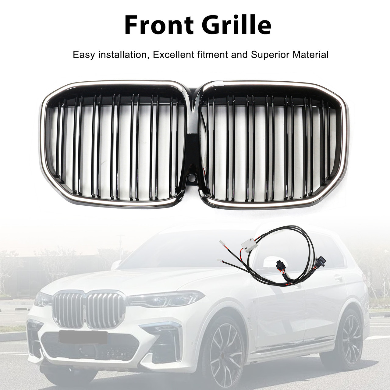 2019-2022 BMW X7 G07 Double Slat Gloss Black Front Kidney Grille Generic