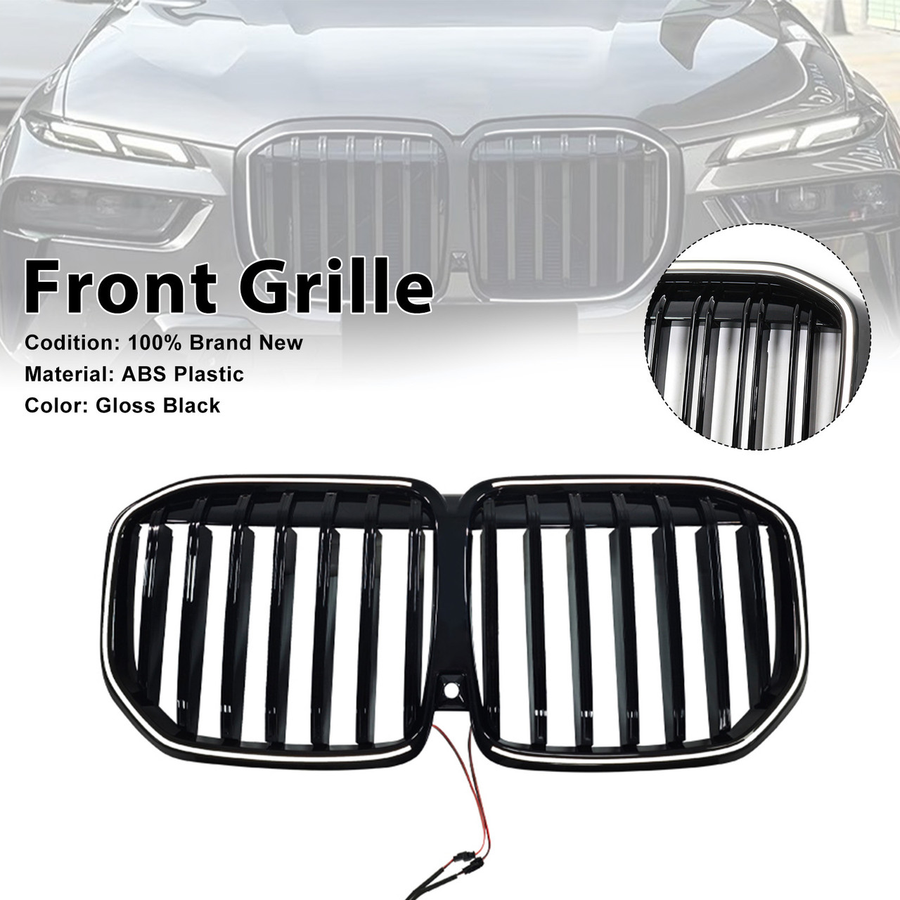 2013-2026 BMW X7 G07 Black Single Line Front Bumper Grille Gloss Black Generic