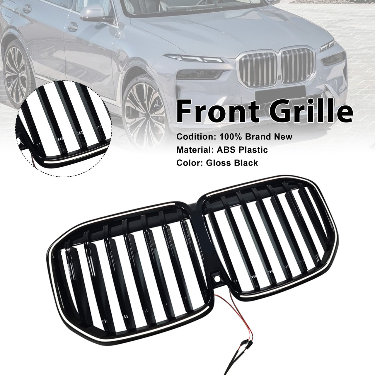2013-2026 BMW X7 G07 Black Single Line Front Bumper Grille Gloss Black Generic