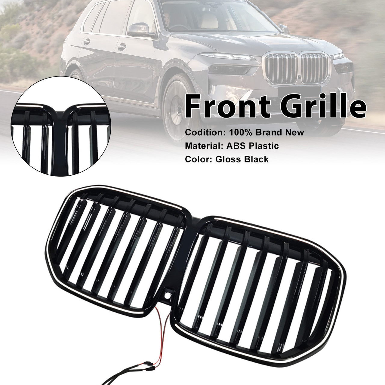 2013-2026 BMW X7 G07 Black Single Line Front Bumper Grille Gloss Black Generic