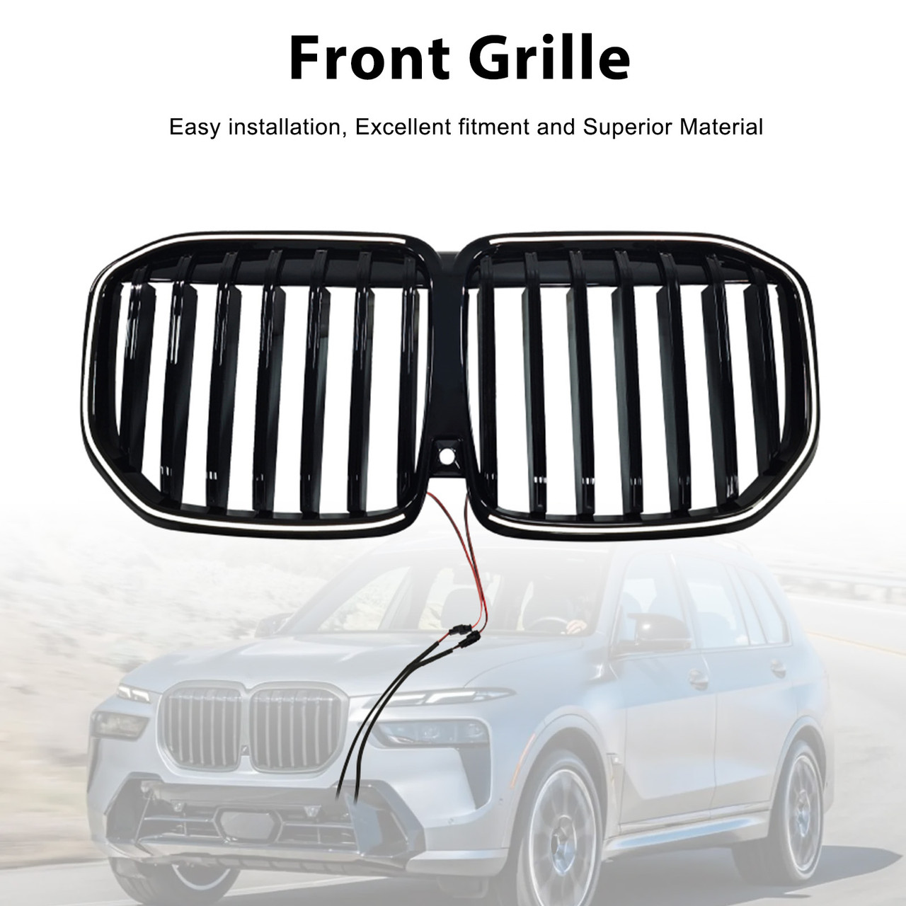 2013-2026 BMW X7 G07 Black Single Line Front Bumper Grille Gloss Black Generic