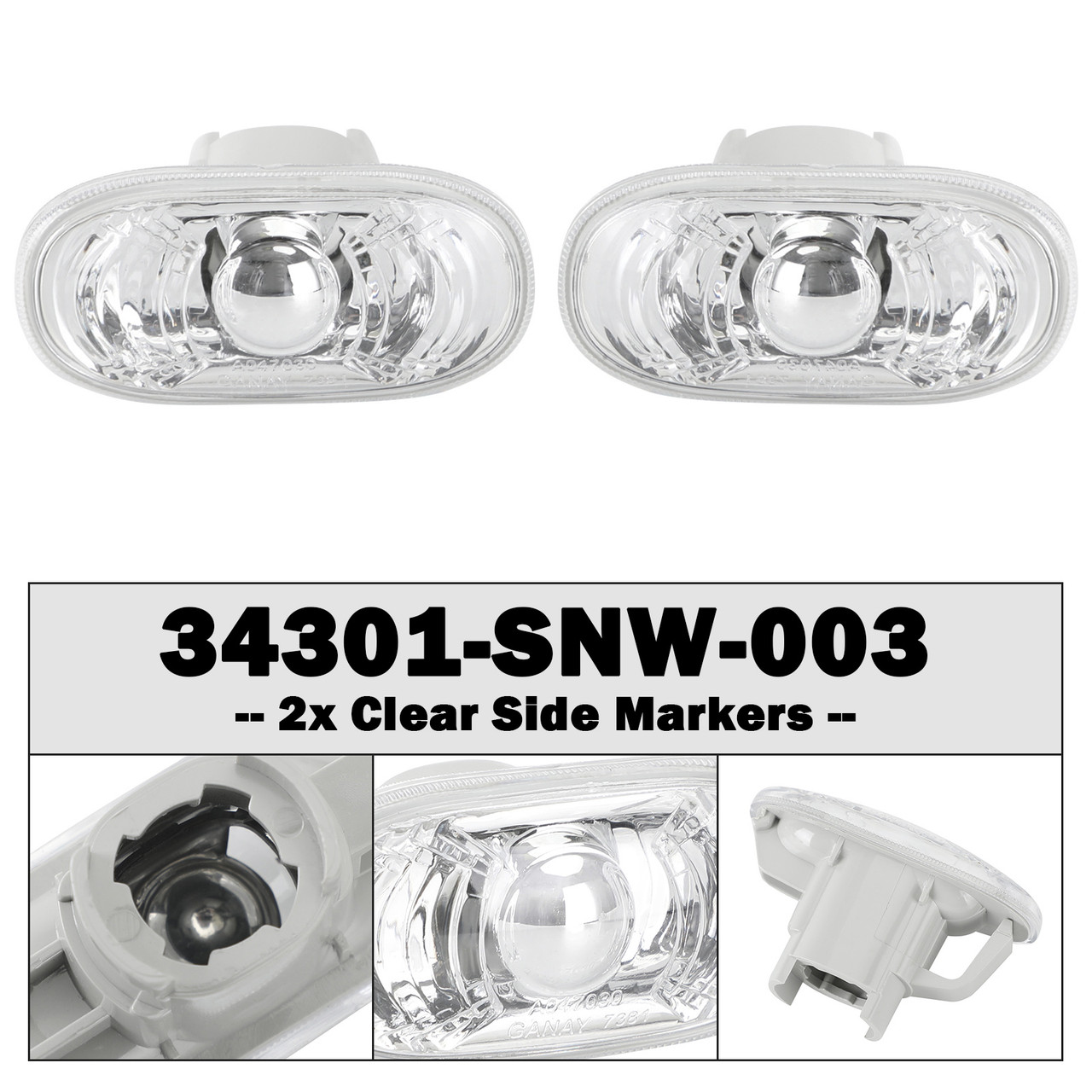 2006-2011 Honda Civic FD2 2x Clear Side Markers 34301-SNW-003 Generic