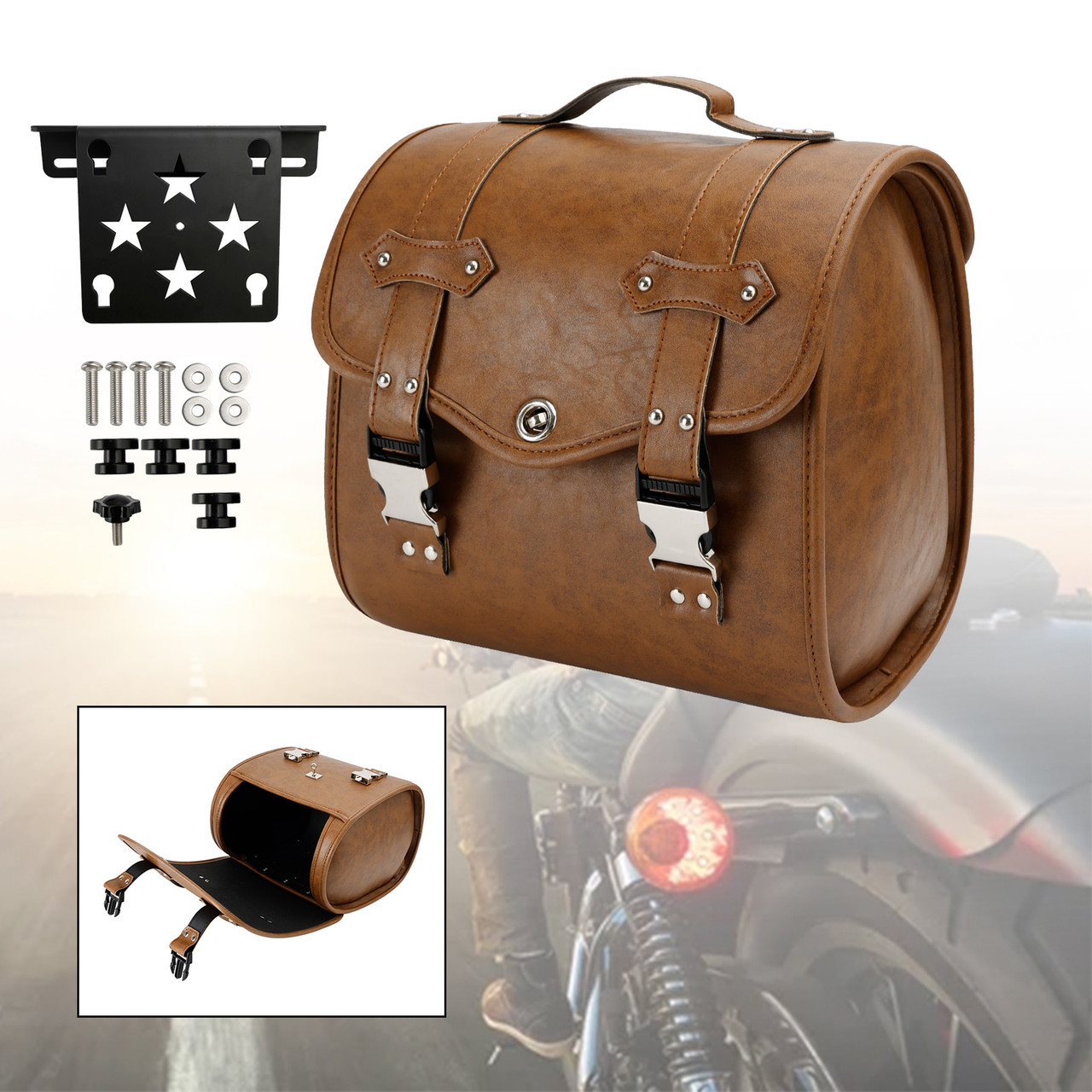 Motorbike Quick Release Saddlebag W/ Bracket Luggage Storage Brown Generic