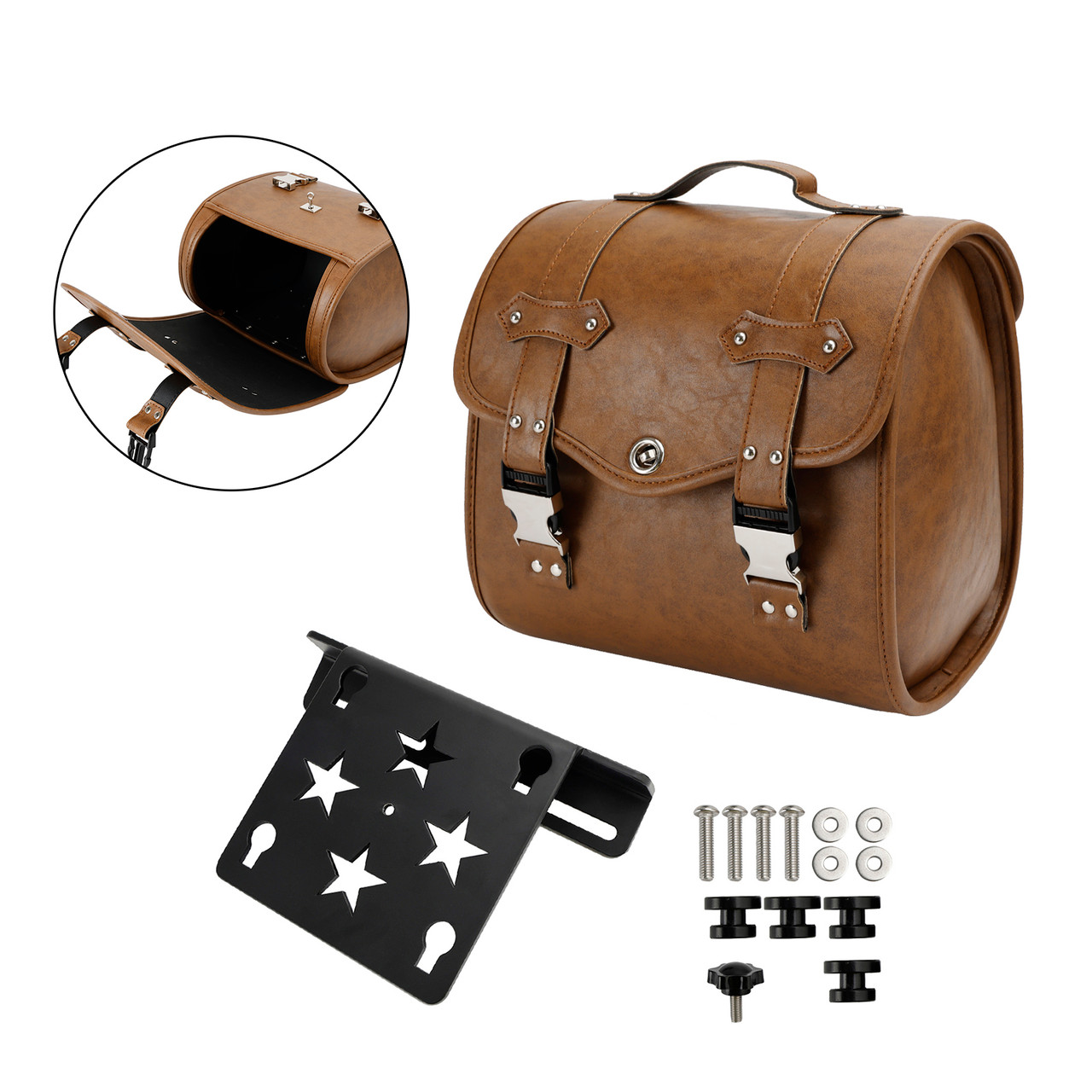 Motorbike Quick Release Saddlebag W/ Bracket Luggage Storage Brown Generic