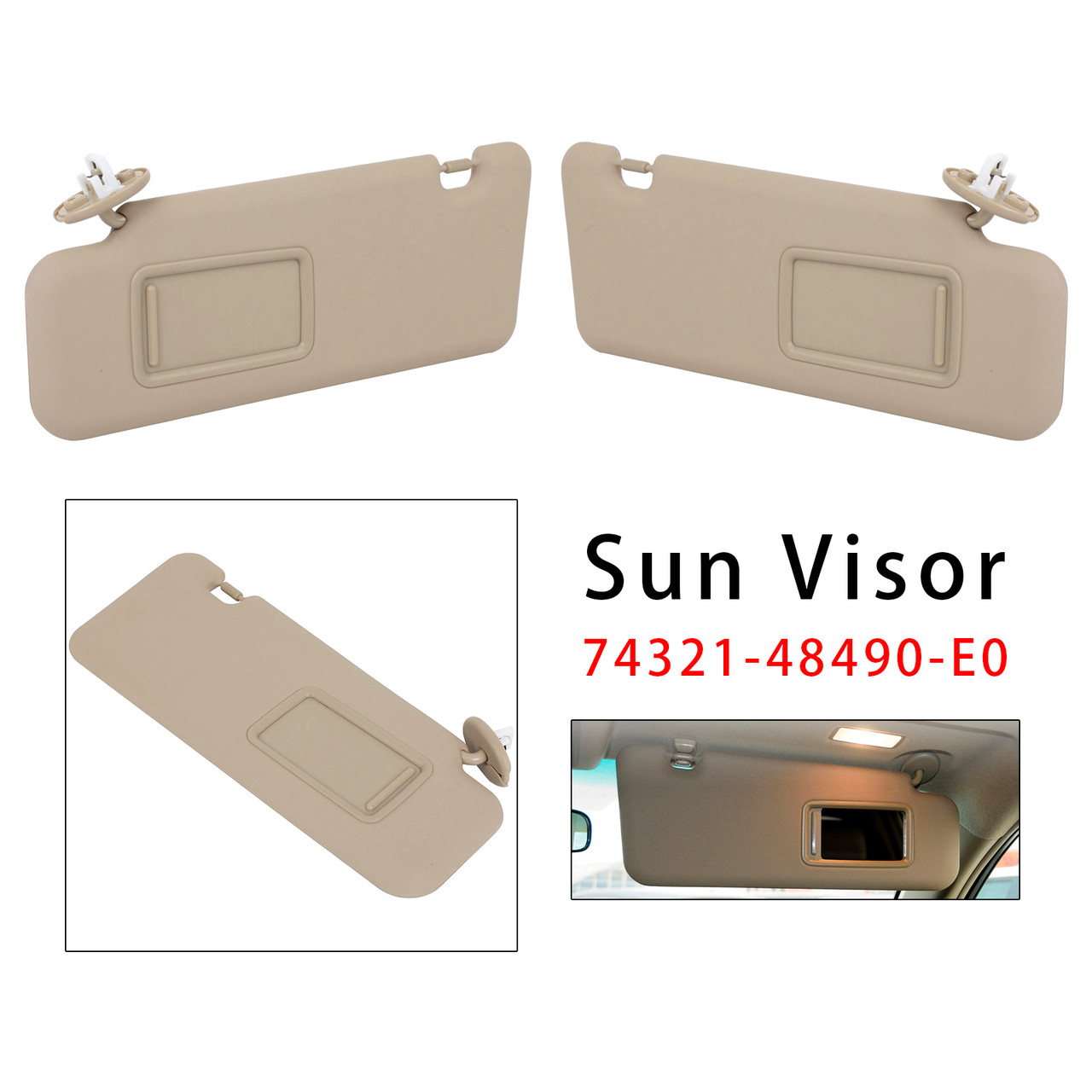 2008-2013 Toyota Highlander Pair Beige Sun Visor 74321-48490-E0 Generic