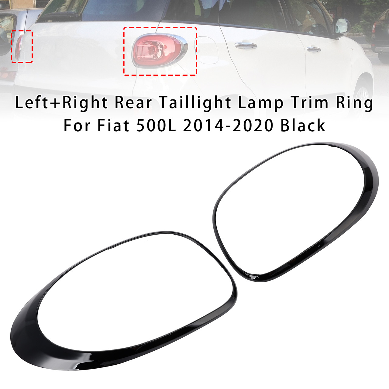 2014-2020 Fiat 500L Left+Right Rear Taillight Lamp Trim Ring Black Generic