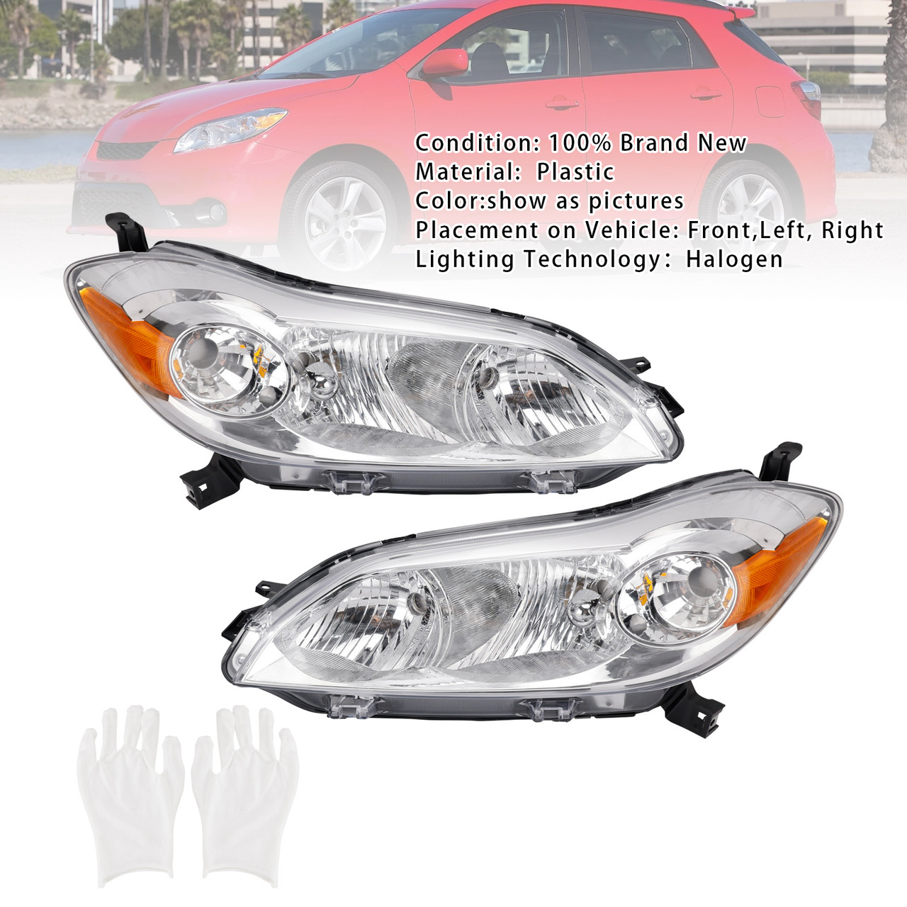 2009-2014 Toyota Matrix Left+Right Headlights Assembly Headlamp 8115002650 Chrome Generic