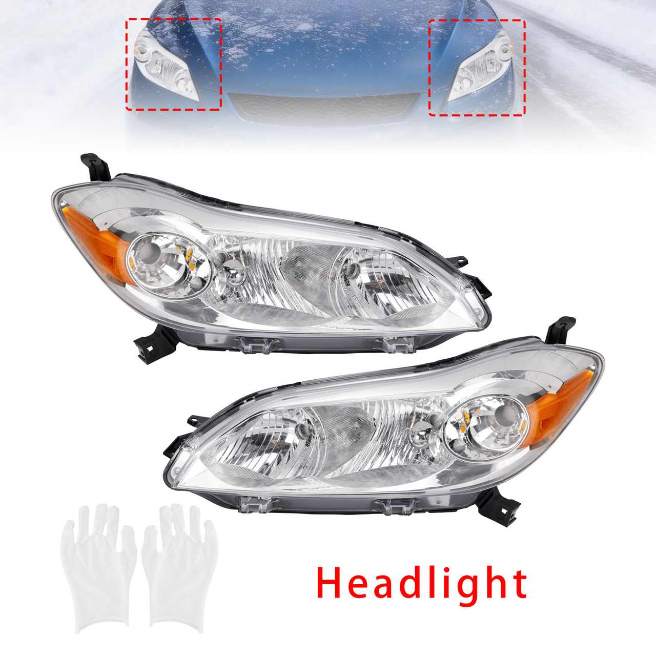 2009-2014 Toyota Matrix Left+Right Headlights Assembly Headlamp 8115002650 Chrome Generic