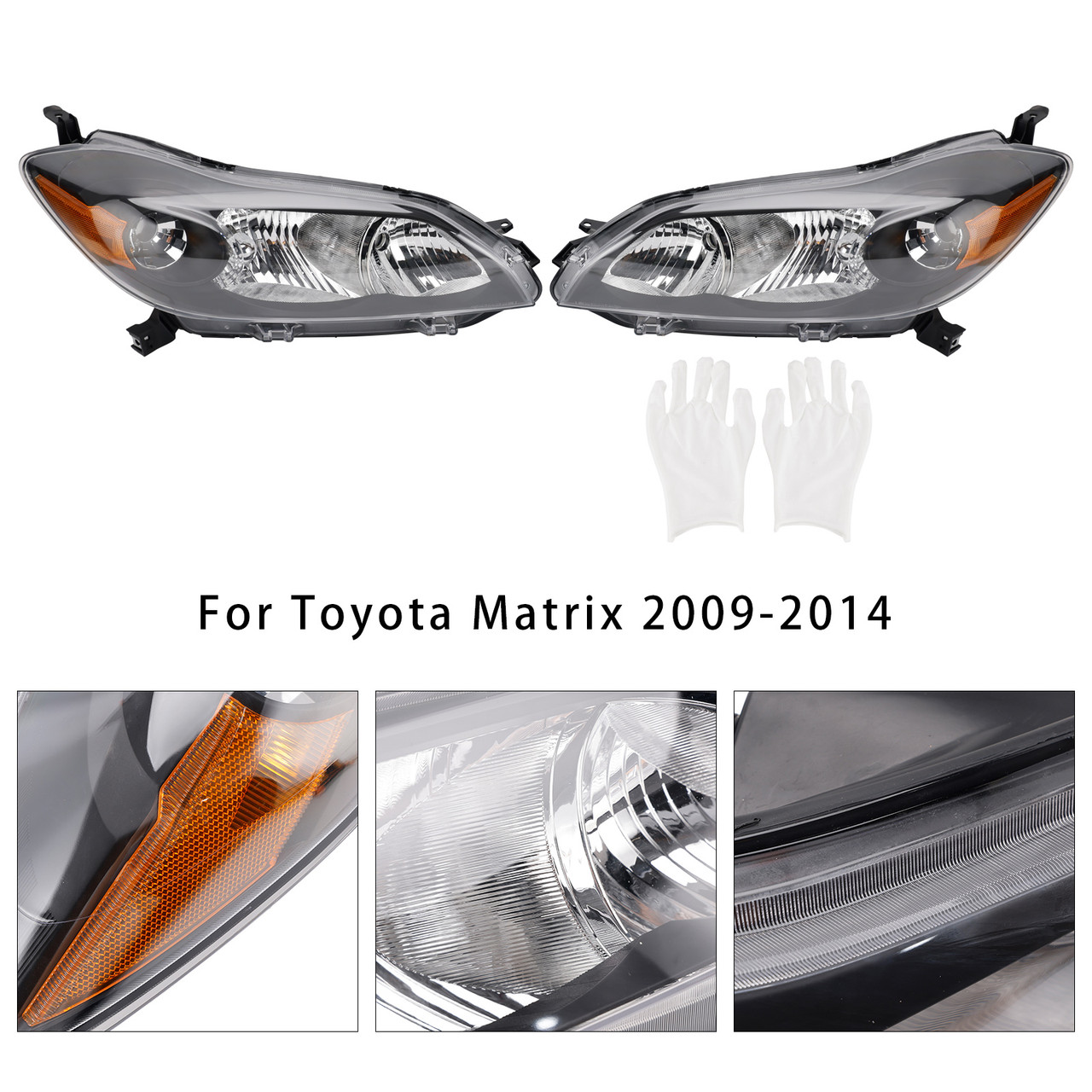2009-2014 Toyota Matrix Left+Right Headlights Assembly Headlamp 8115002650 Black Generic