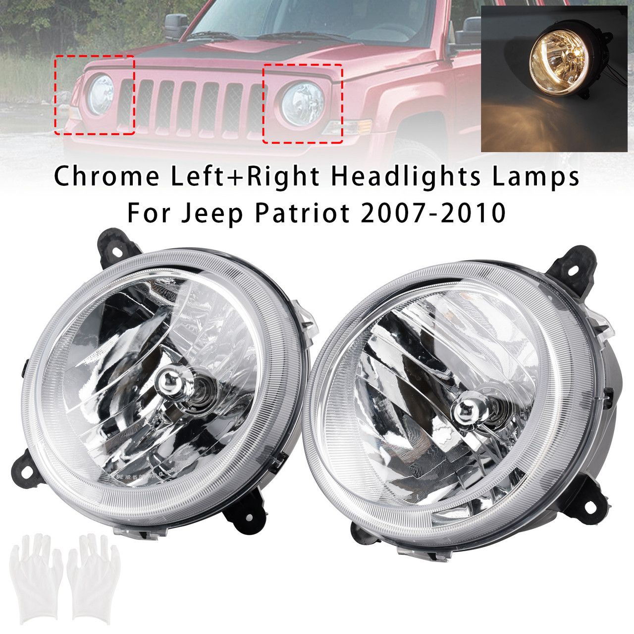 2007-2010 Jeep Patriot Left+Right Headlights Lamps Chrome Generic