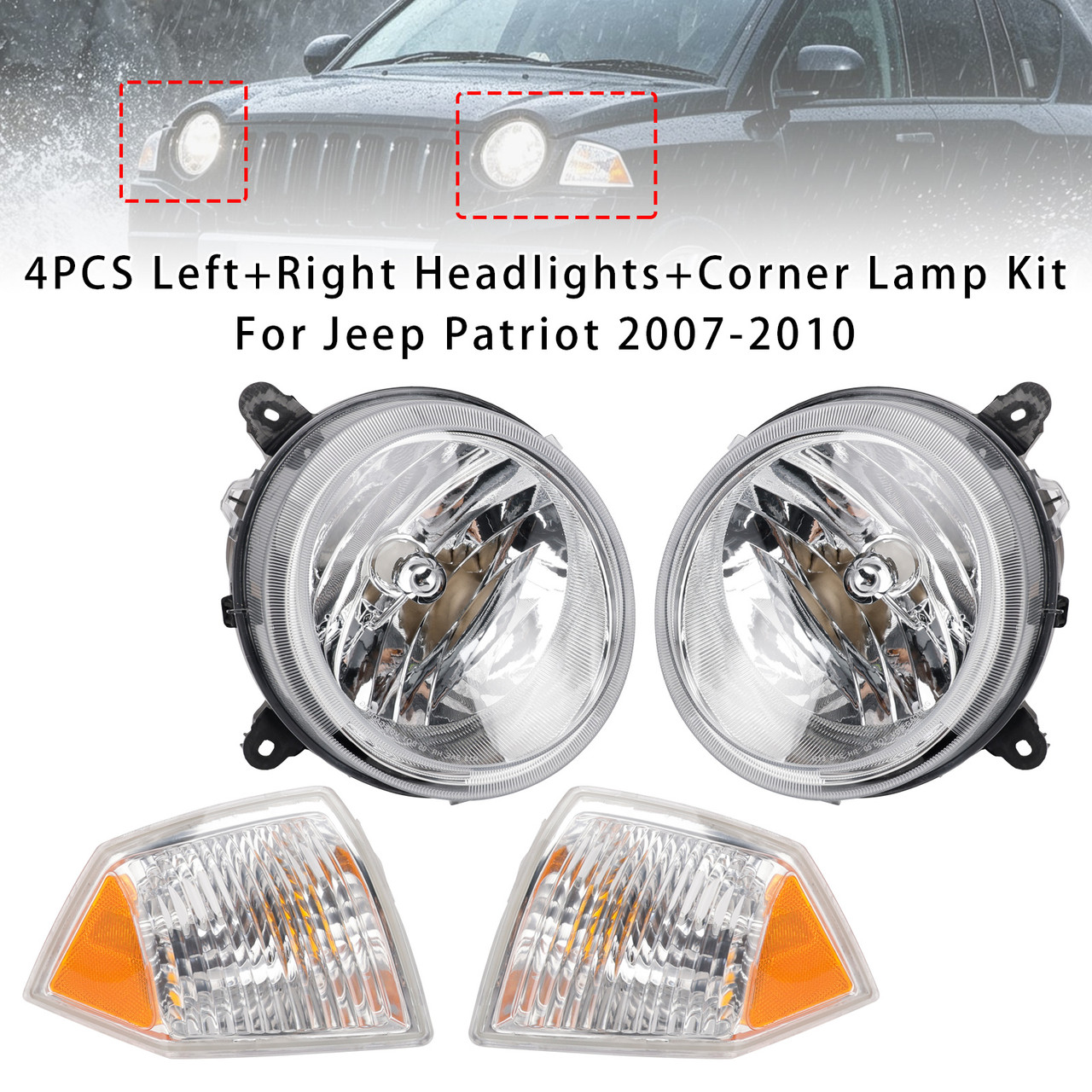 2007-2010 Jeep Patriot 4PCS Left+Right Headlights+Corner Lamp Kit Generic