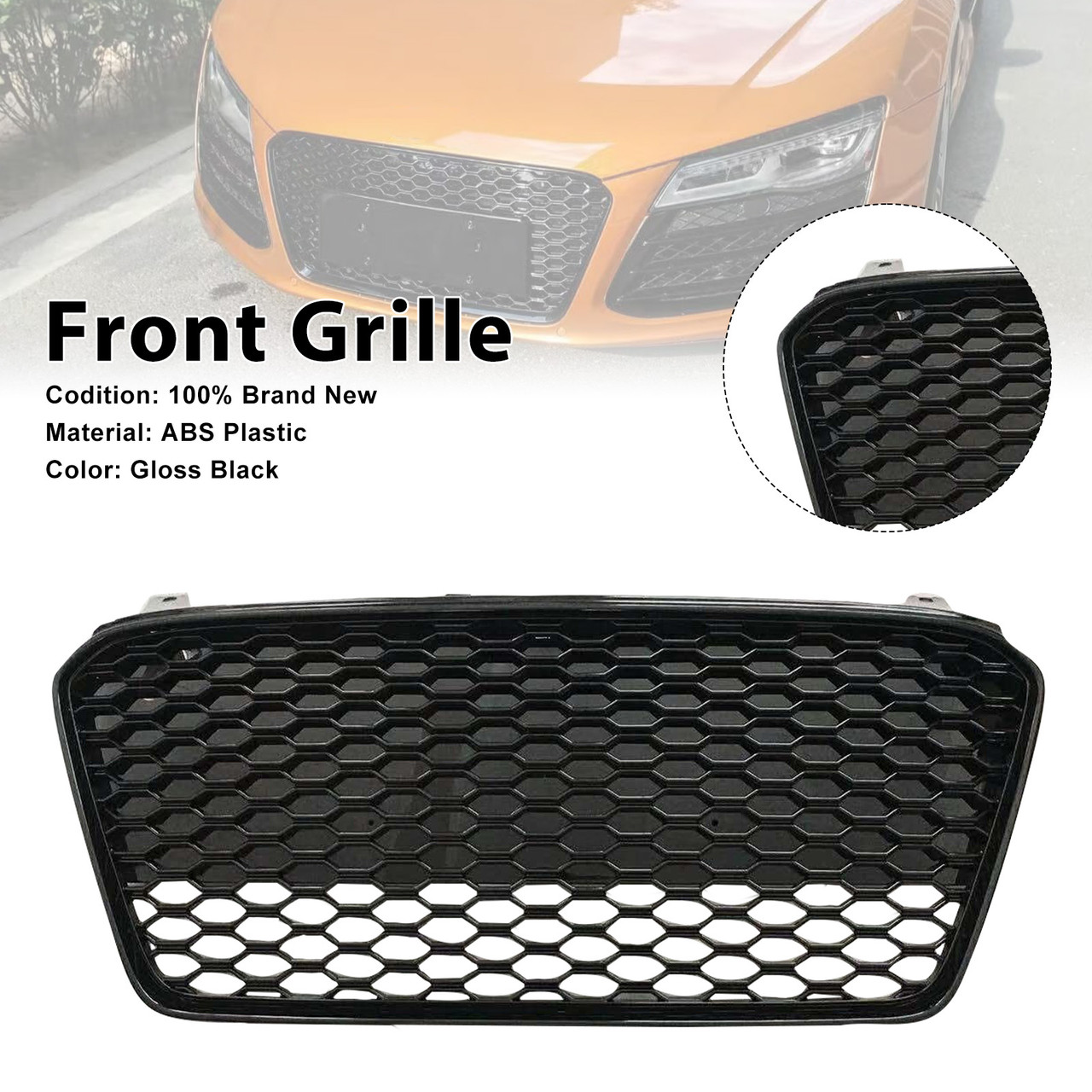 Front Henycomb Bumper Grille For 2013-2015 Audi R8 Gloss Black Generic
