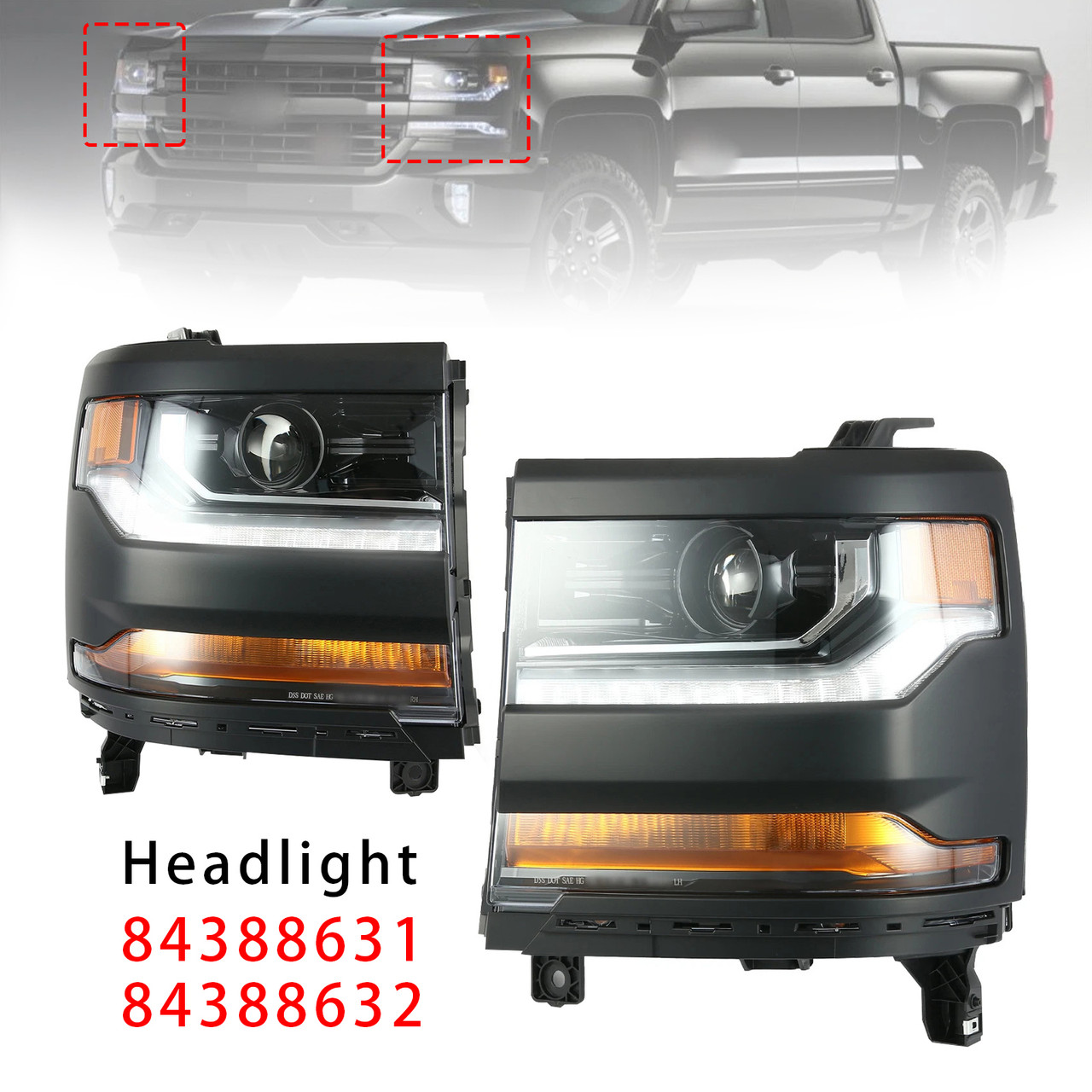 2016-2019 Chevy Silverado 1500 Left+Right HID Xenon Projector Headlight 84388631 84388632 Generic