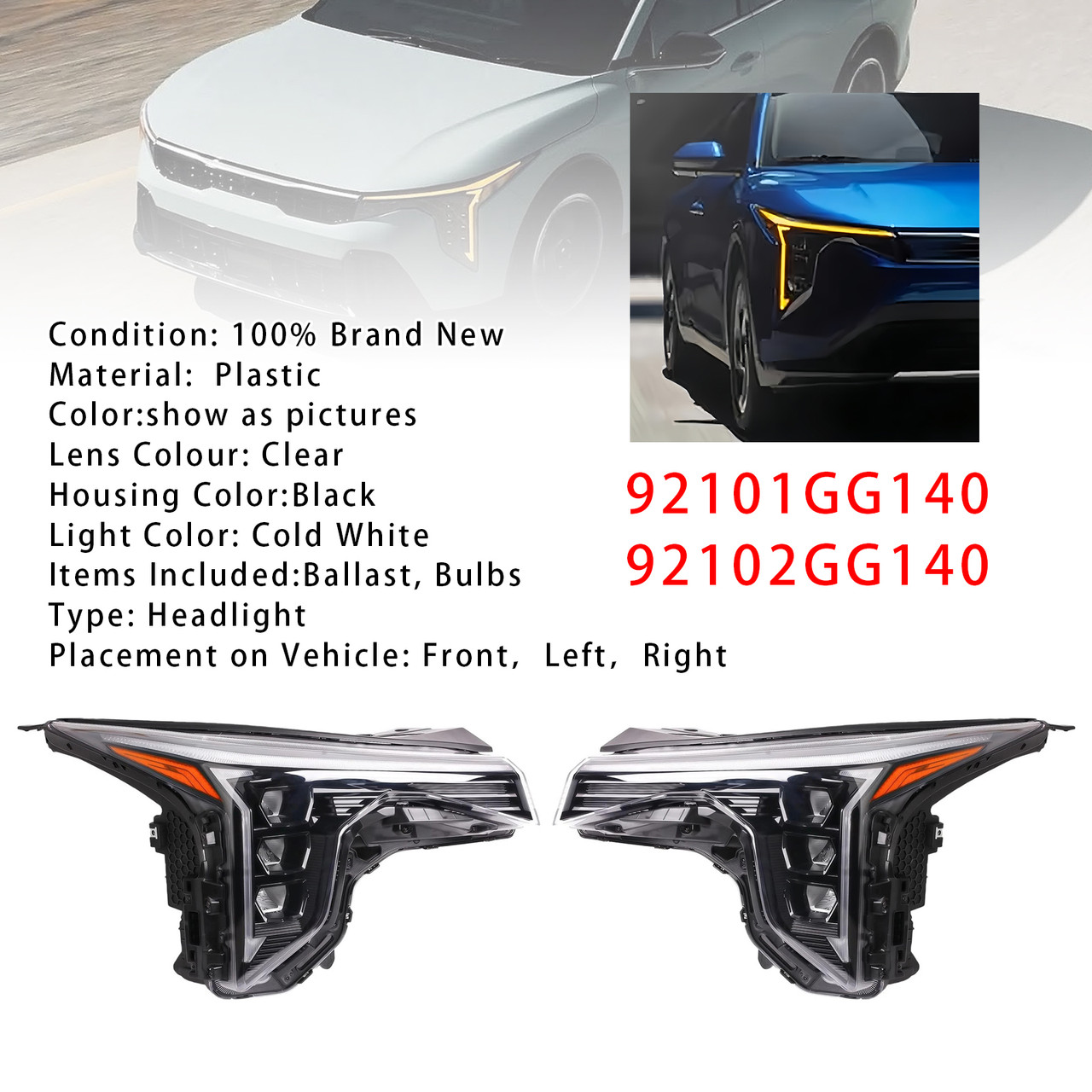 2024-2025 KIA K4 LED Left+Right Headlight 92101GG140 92102GG140 Generic