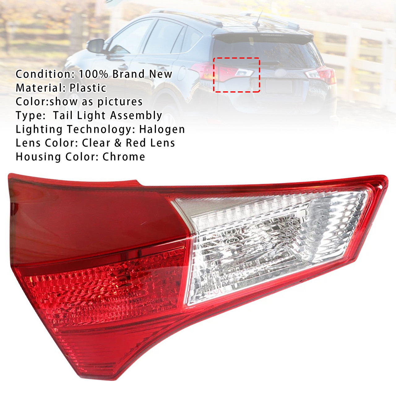 2013-2015 Toyota RAV4 Left Rear Inner Halogen Tail Light Assembly 815900R010 TO2802126 Generic