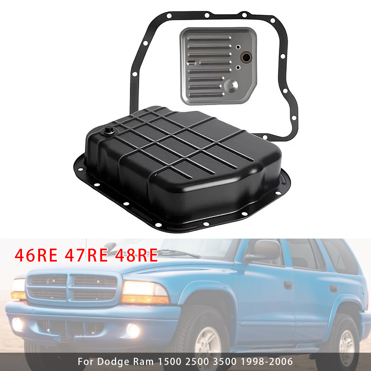 1998-2006 Dodge Ram 1500 2500 3500 46RE 47RE 48RE Transmission Oil Pan Kit with Gasket Filter Generic
