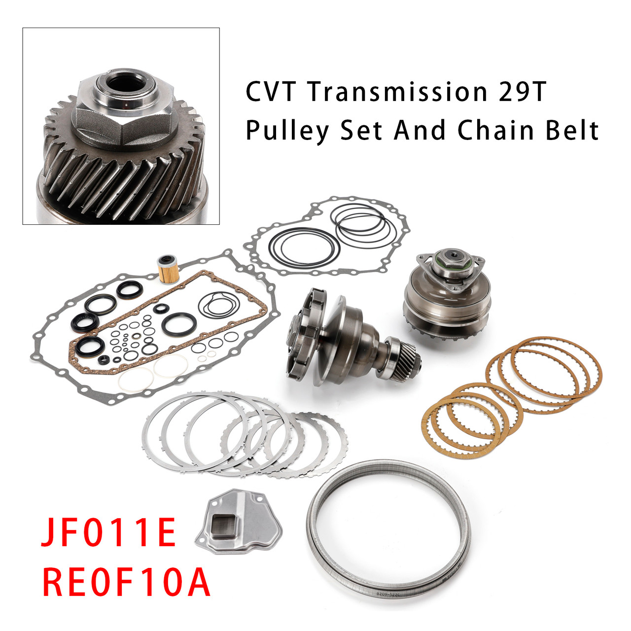 Transmission CVT Pulley 29T W/Belt+Chain ＆ Rebuild Kit RE0F10A JF011E For NISSAN