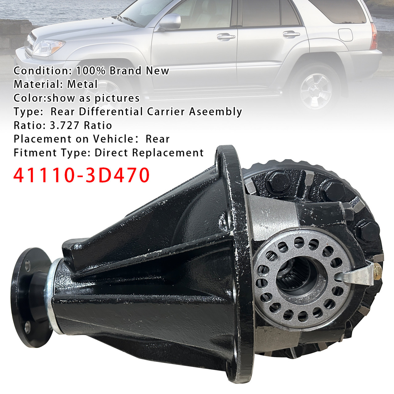2003-2008 Toyota 4Runner Rear Differential Carrier Aseembly 41110-3D470 4x2 6Cyl V8 3.727 Ratio Generic