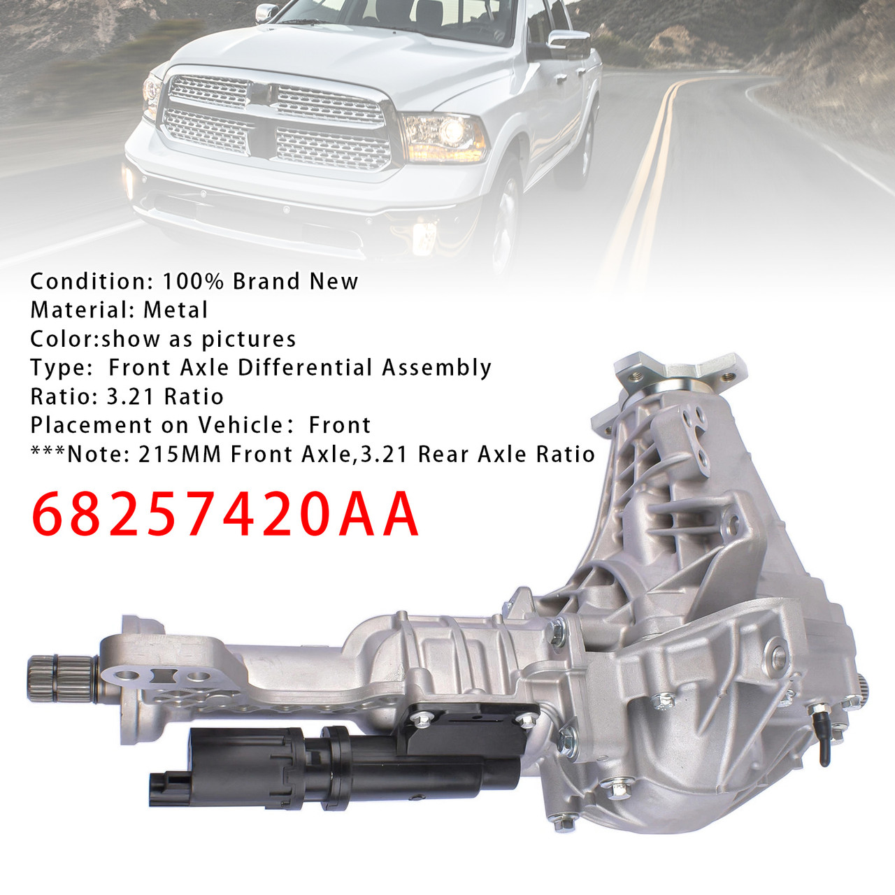 2013-2021 Dodge Ram 1500 Front Axle Differential Assembly 3.21 Ratio 68257420AA Generic