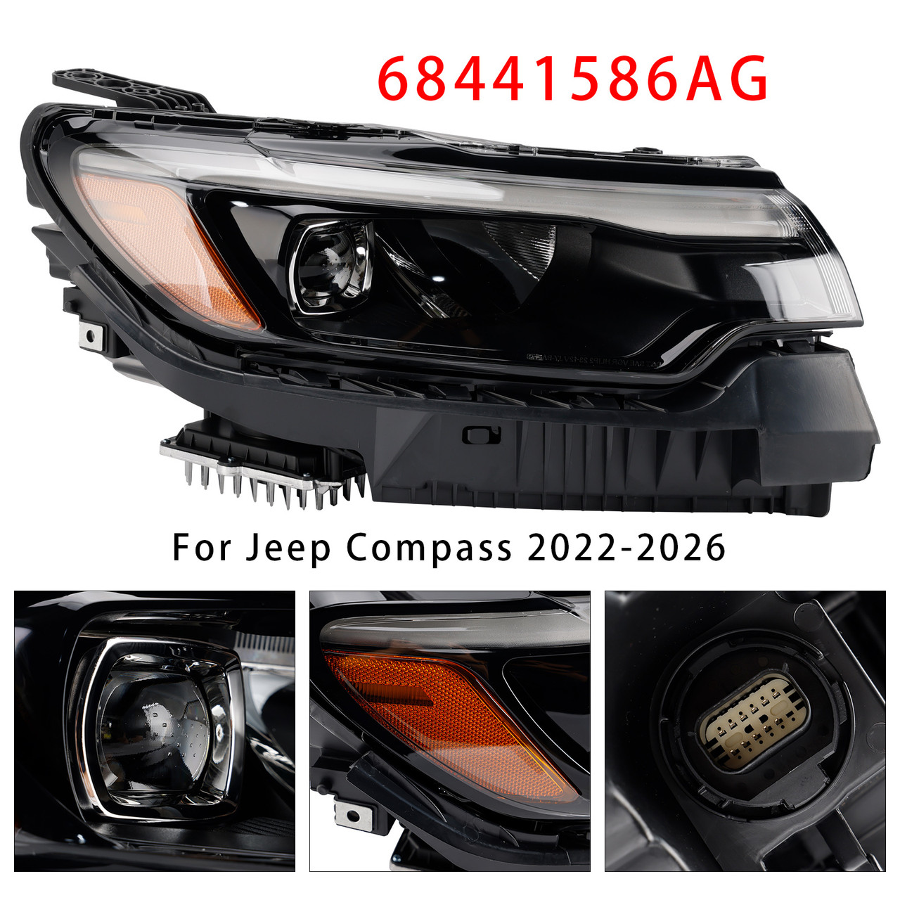 2022-2026 Jeep Compass Right LED Headlight Assembly 68441586AG Generic