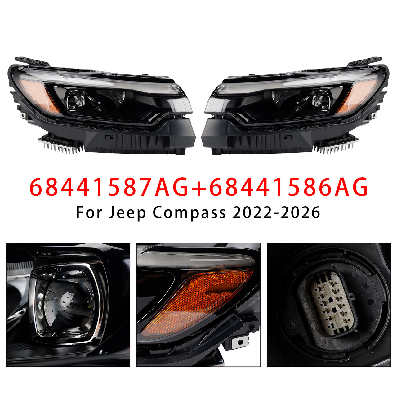 2022-2026 Jeep Compass Left+Right LED Headlight Assembly 68441587AG 68441586AG Generic