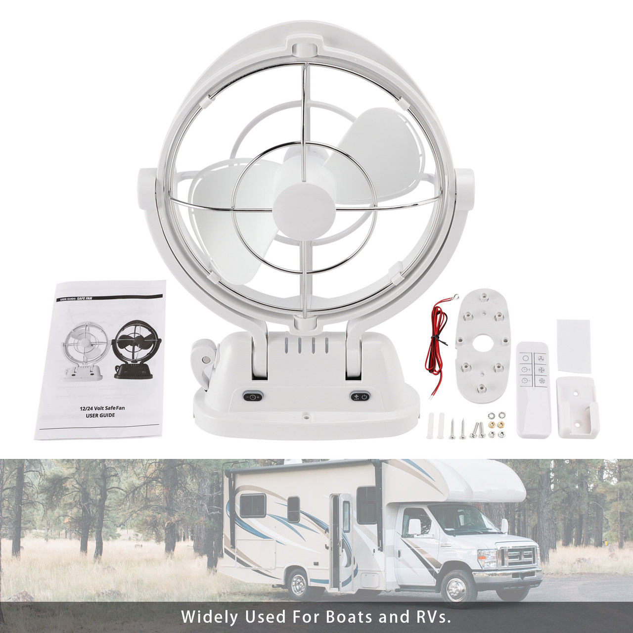 12V/24V Auto-Sensing Low-Power Draw Fan For Boats and RV White.