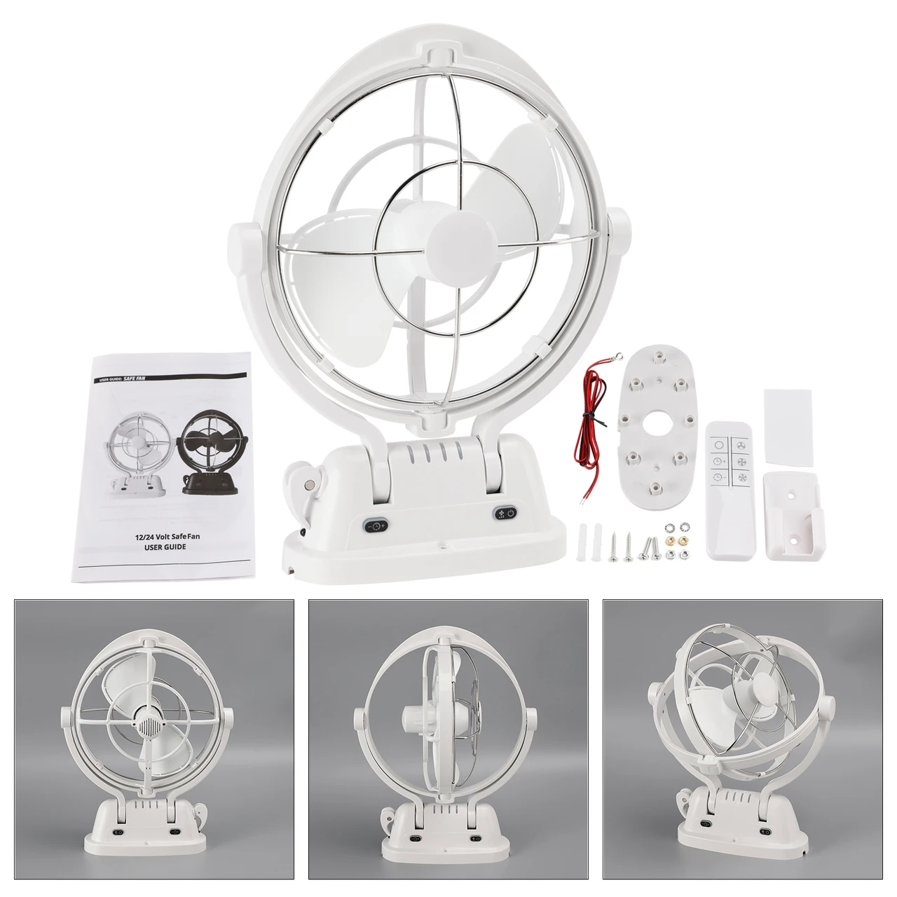 12V/24V Auto-Sensing Low-Power Draw Fan For Boats and RV White.