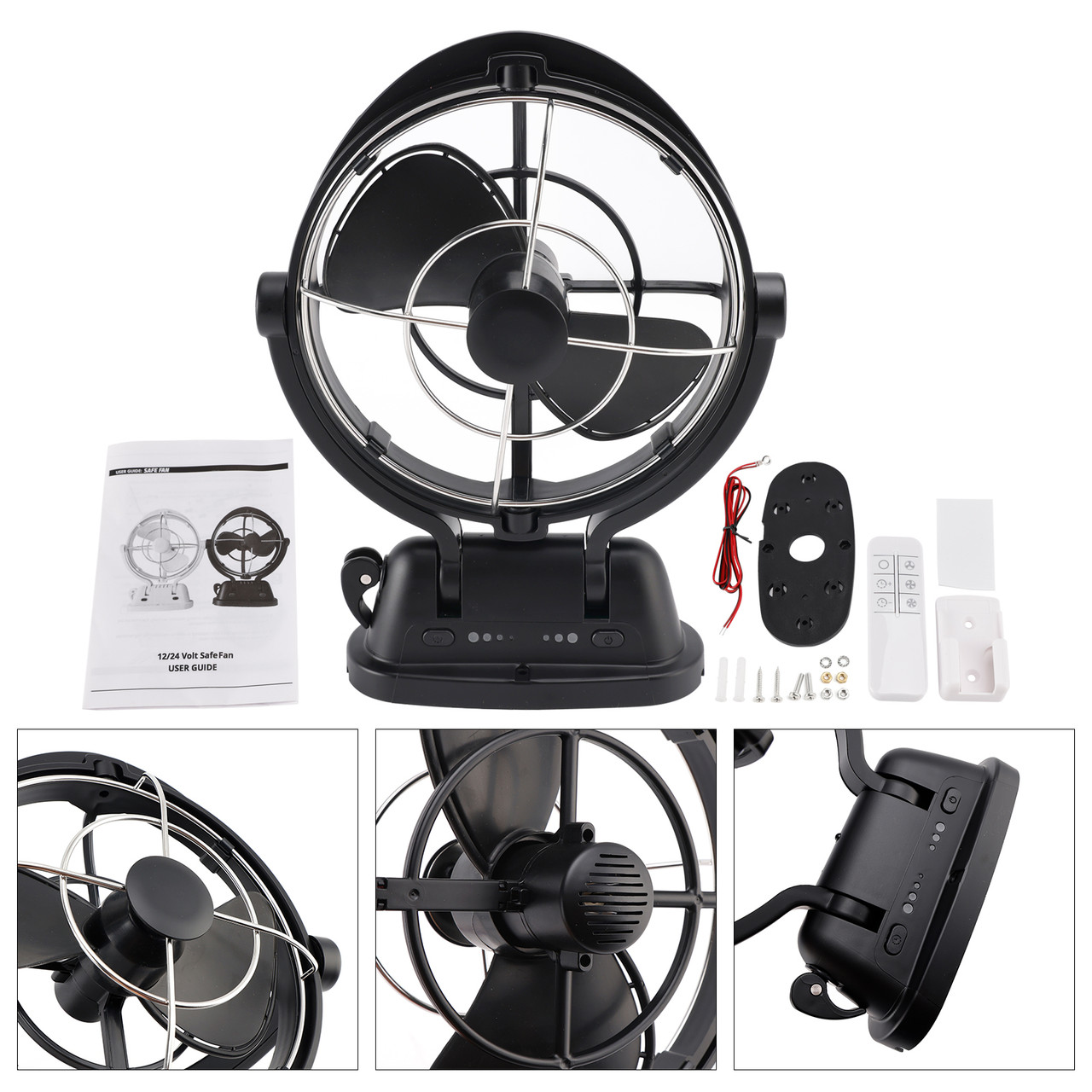 12V/24V Auto-Sensing Low-Power Draw Fan For Boats and RV Black