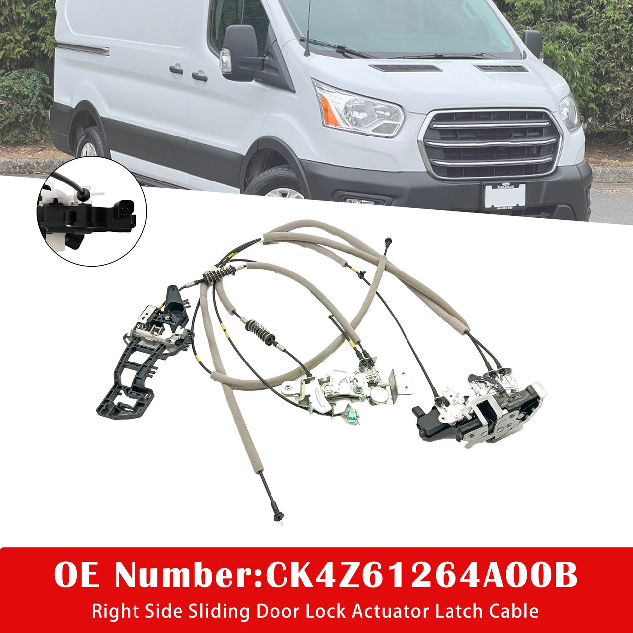 Right Side Sliding Door Lock Actuator Latch Cable CK4Z61264A00B for 2015-2020 Ford Transit-150, Transit-250, Transit-350, Transit-350 HD