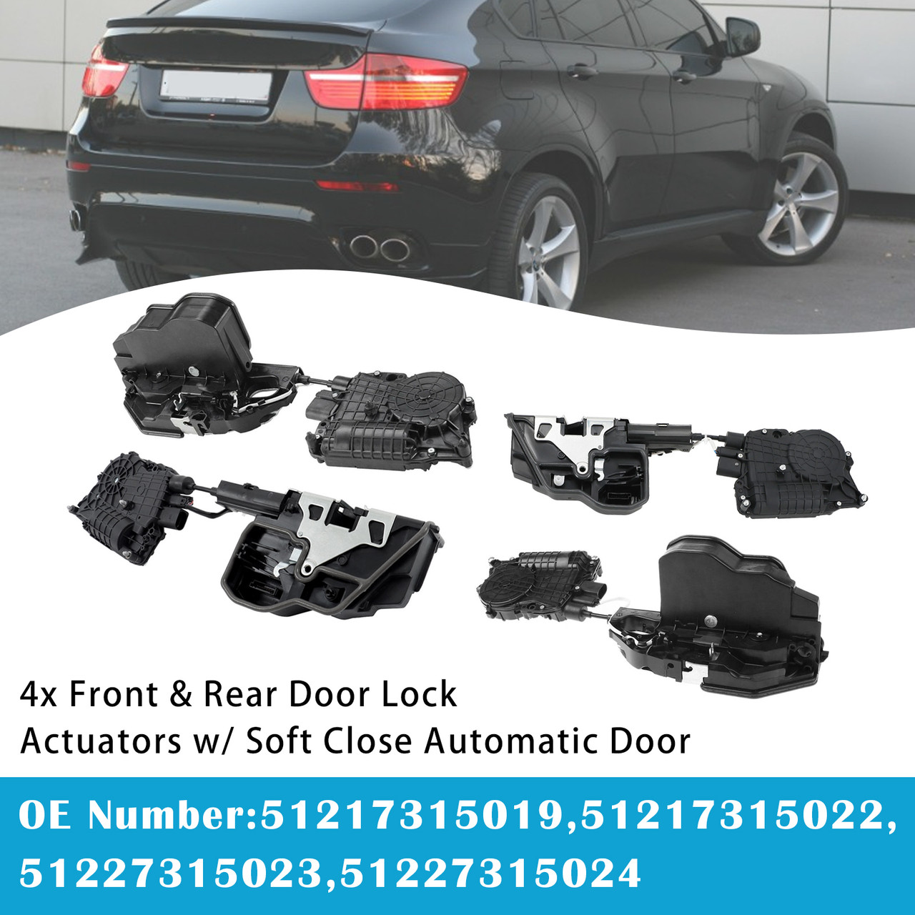 4x Front & Rear Door Lock Actuators for BMW X5 E70 07-12 X6 E71 08-14 w/ Soft Close Automatic Door
