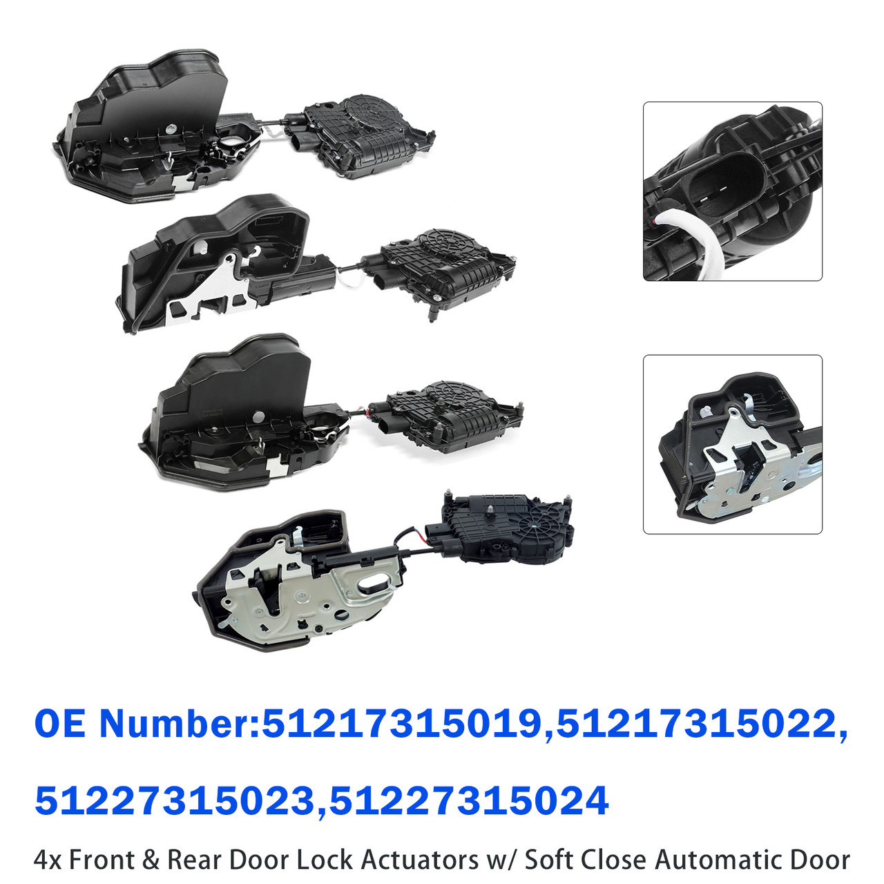 4x Front & Rear Door Lock Actuators for BMW X5 E70 07-12 X6 E71 08-14 w/ Soft Close Automatic Door