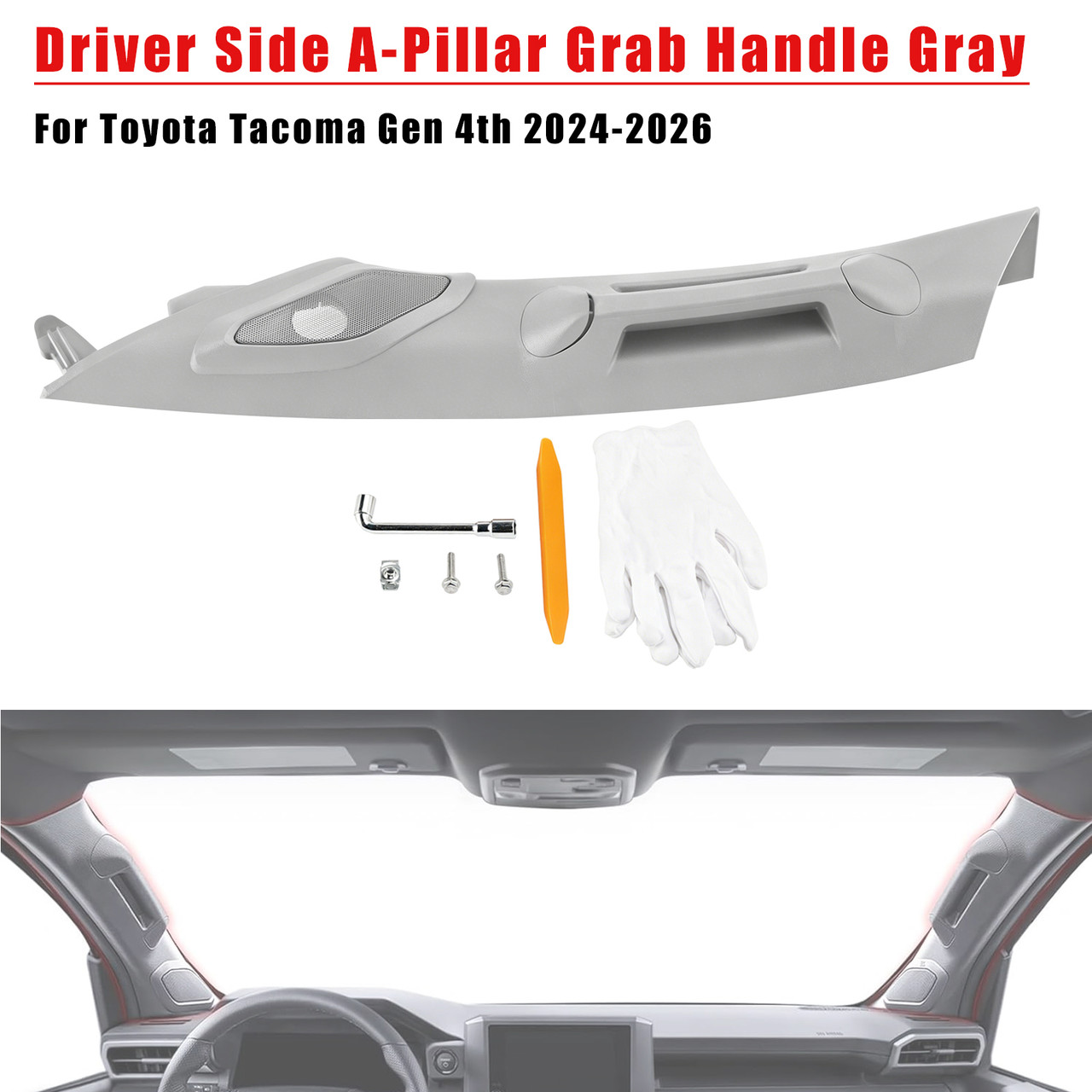 2024-2026 Toyota Tacoma Gen 4th Driver Side A-Pillar Grab Handle Gray Generic